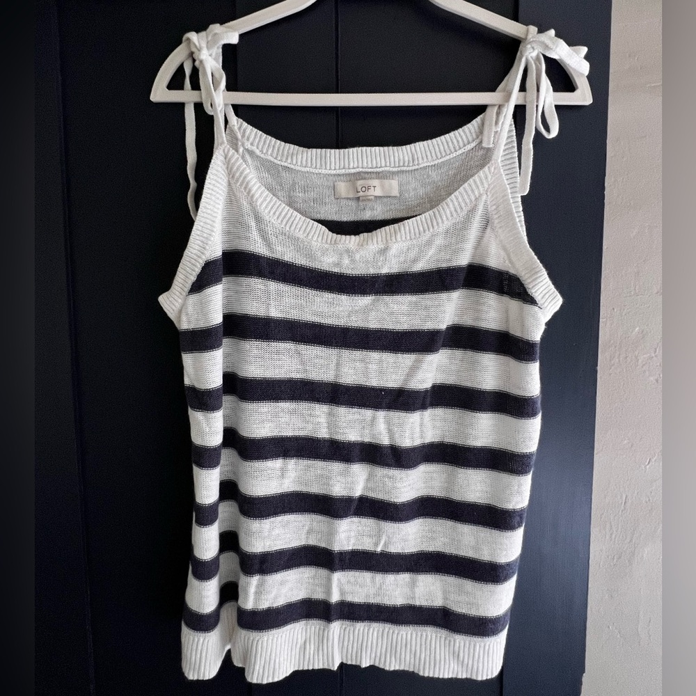 LOFT Striped Sweater Tank with Tie Straps